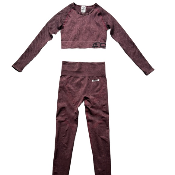 ECHT Apparel Arise SeriesCropped Top Long Sleeves + Ribbed Leggins  Marron Small - Picture 1 of 12